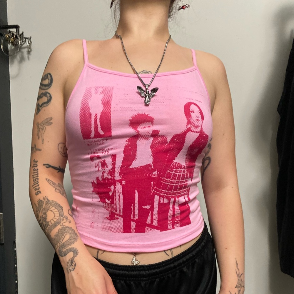 screen printed baby pink tank top